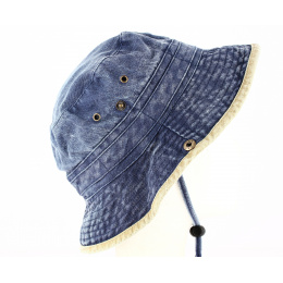 Blue/Beige Two-Tone Cotton Bucket Hat- Traclet 