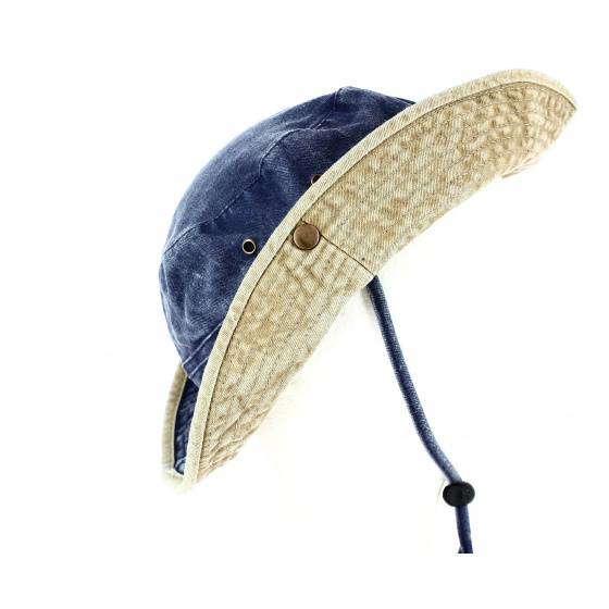 Blue/Beige Two-Tone Cotton Bucket Hat- Traclet 