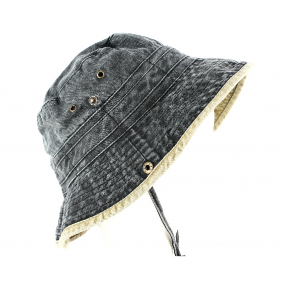 Two-Tone Cotton Bucket Hat Anthracite/Beige - Traclet