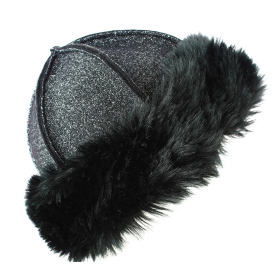 Sarah Black Glitter Faux Fur Beanie - Traclet