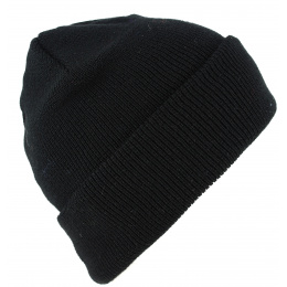 Black Wool-Lined Cuffed Beanie - Traclet by Marone