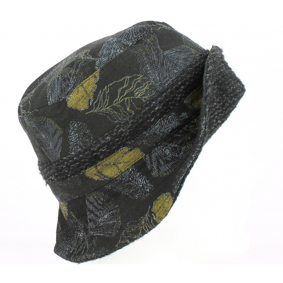 Black Cotton Bucket Hat with Anise Leaf Prints - Traclet