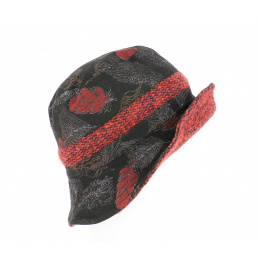 Pertse Black Cotton Bucket Hat with Rust Leaf Prints - Traclet