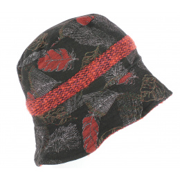 Bob Pertse in Black Cotton with Red Leaf Print- Traclet