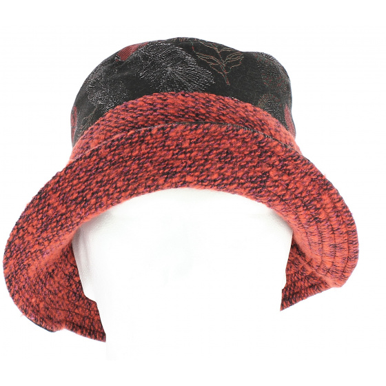 Pertse Black Cotton Bucket Hat with Rust Leaf Prints - Traclet