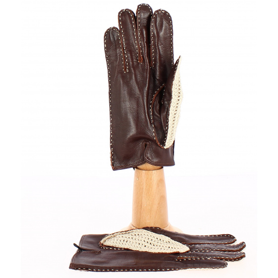 Brown Leather & Cotton Driving Gloves - Glove Story Brown Leather & Cotton Driving Gloves - Glove Story