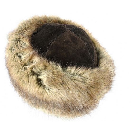 Nastasia Toque Leather & Faux Fox Fur Brown - Traclet