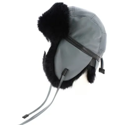 Yukon Leather & Rabbit Chapka Gray/Black - Gena Reference: 8973 | Traclet Hat Shop