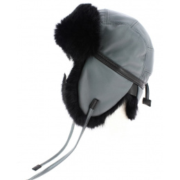 Yukon Leather & Rabbit Chapka Gray/Black - Gena