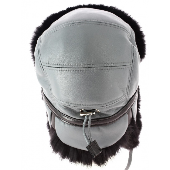 Yukon Leather & Rabbit Chapka Gray/Black - Gena