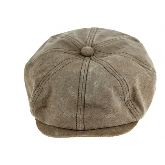 Hatteras Newsboy Leather Cap Taupe - Henschel