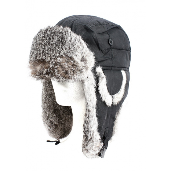 Black & Grey Rabbit Fur Ushanka Hat - Traclet
