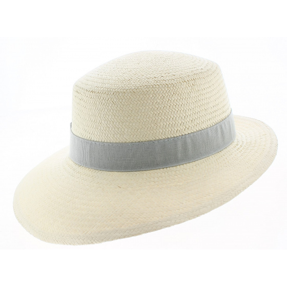 Casquette Panama Puyo Paille Naturelle & Gris Perle- Traclet