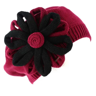 Béret Irma Coton Fleur Bordeaux - BeBeret Reference : 9028 | Chapellerie Traclet
