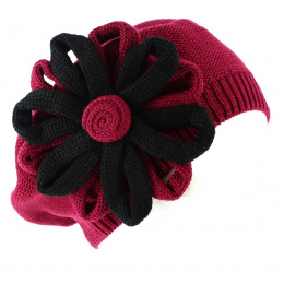 Irma Cotton Beret with Burgundy Flower - BeBeret