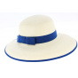 Natural Straw & Turquoise Blue Panama Wide Brim Hat - Traclet