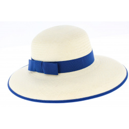 Natural Straw & Turquoise Blue Panama Wide Brim Hat - Traclet
