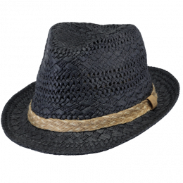 Navy Blue Paper Straw Trilby Bobizi Hat - Barts