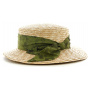 Women's Boater Hat Sidonie Natural Straw Green Ribbon - Traclet