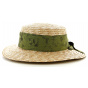 Women's Boater Hat Sidonie Natural Straw Green Ribbon - Traclet