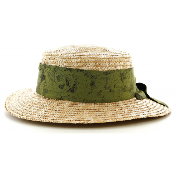 Women's Boater Hat Sidonie Natural Straw Green Ribbon - Traclet Women's Boater Hat Sidonie Natural Straw Green Ribbon - Traclet