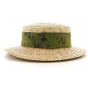 Women's Sidonie Boater Hat Natural Straw Green Ribbon - Traclet