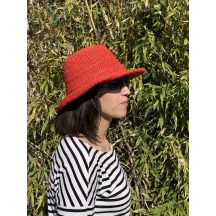 Chapeau breton Raphia Camélia Rouge - Traclet- boutique de chapeau Reference : 8002 | Chapellerie Traclet
