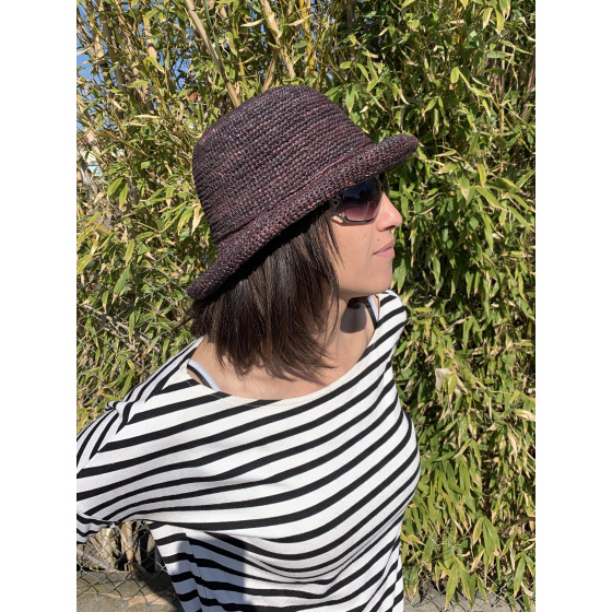 Plum Camelia Raffia Breton Hat - Traclet