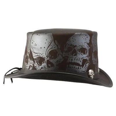 Chapeau Haut de Forme Silver Skull Cuir- Head'N Home  Reference : 3776 | Chapellerie Traclet