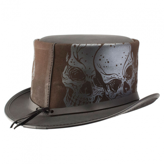 Chapeau Haut de Forme Silver Skull Cuir- Head'N Home 