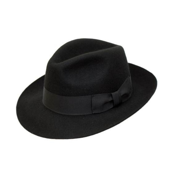 Black Wool Felt Mayfair Fedora Hat - Traclet