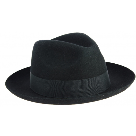 Black Wool Felt Mayfair Fedora Hat - Traclet