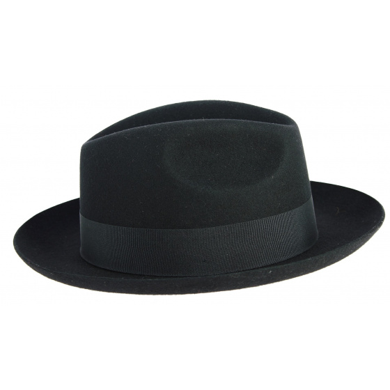 Black Wool Felt Mayfair Fedora Hat - Traclet