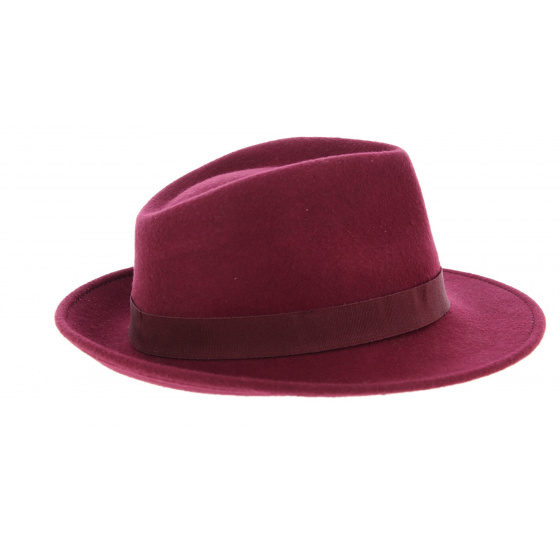 Burgundy Wool Felt Fedora Hat - Traclet