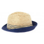 Trilby Campanie Straw Hat Paper Beige & Blue- Traclet 