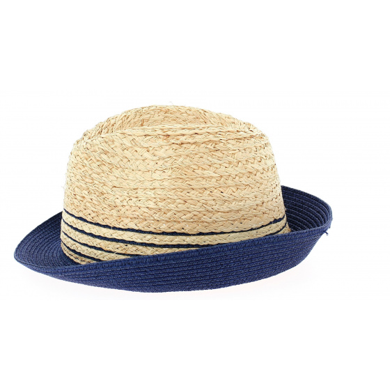 Chapeau Trilby Campanie Paille Papier Beige & Bleu- Traclet 
