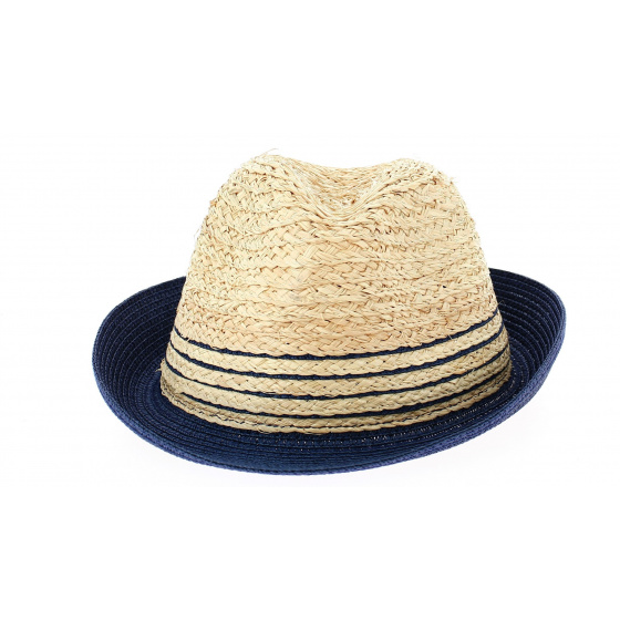 Beige & Blue Paper Straw Campanie Trilby Hat - Traclet