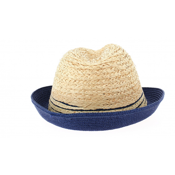 Chapeau Trilby Campanie Paille Papier Beige & Bleu- Traclet 