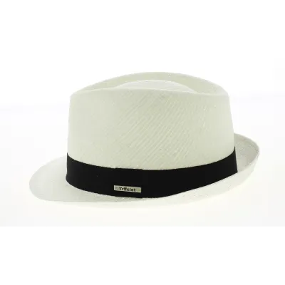 Chapeau Trilby Paille Papier Blanc Ruban Noir- Traclet Reference : 9439 | Chapellerie Traclet