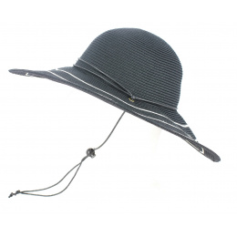 Freya Wide Brim Sun Hat Black/White - Rigon Headwear