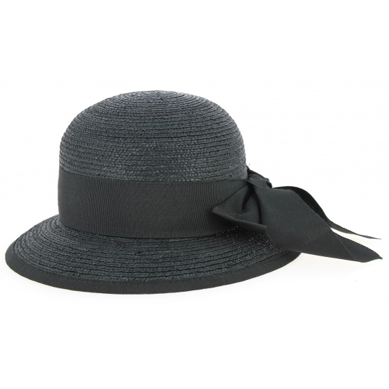 Santornin Black Straw Cloche Hat - Fléchet