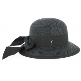 Santornin Black Straw Cloche Hat - Fléchet