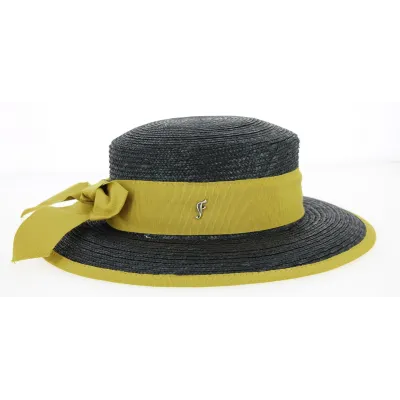 Chapeau Capeline Belleville Paille Noire/Jaune Moutarde- Fléchet Reference : 9481 | Chapellerie Traclet