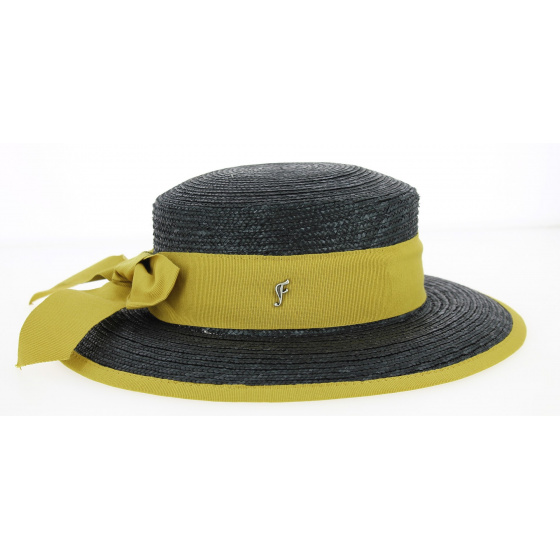 Belleville Wide-Brimmed Hat Black/Mustard Yellow Straw - Fléchet