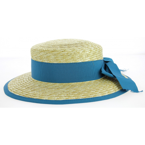 Chapeau Capeline Belleville Paille Naturelle/Bleu- Fléchet