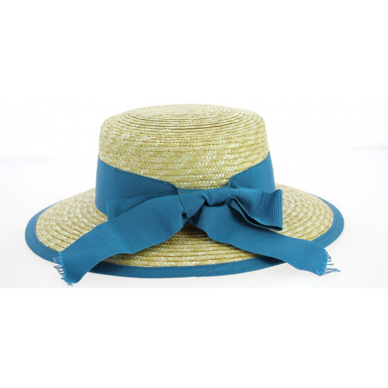 Belleville Wide-Brimmed Straw Hat Natural/Blue - Fléchet