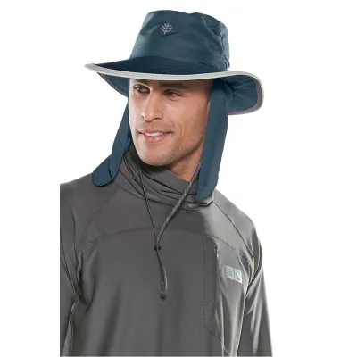 Chapeau Cache Nuque Marine & Gris- Coolibar Reference : 9497 | Chapellerie Traclet