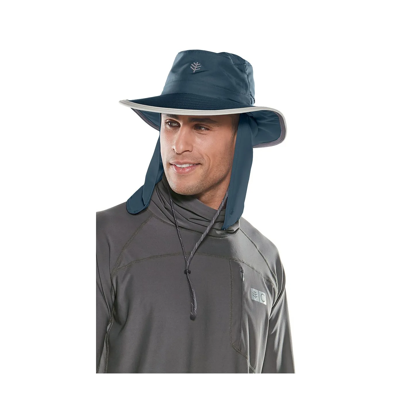 Chapeau Cache Nuque Marine & Gris- Coolibar Reference : 9497 | Chapellerie Traclet