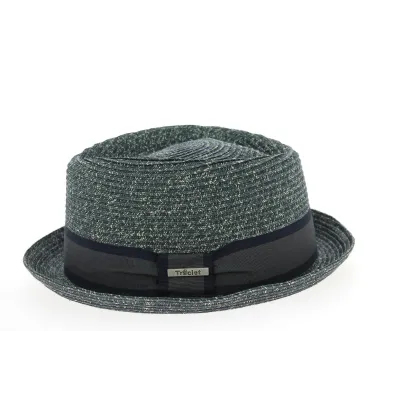 Chapeau PorkPie Ambérieux Paille Papier Marine- Traclet Reference : 9557 | Chapellerie Traclet