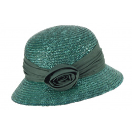 Calvi Green Natural Straw Cloche Hat - Seeberger